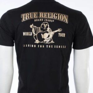 TRUE RELIGION Mens Short Sleeve BUDDHA Crewneck T-Shirt (Gold Foil)